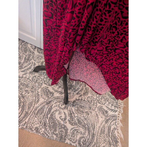 IMAN Maxi Dress Women's 1X Hot Pink Black Liquid Knit Leopard Hi Low Faux Wrap - Picture 2 of 12